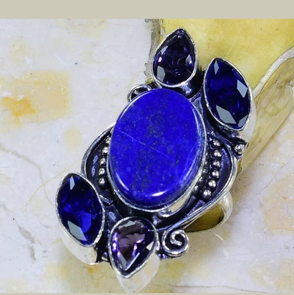 New Lapis Lazuli, Iolite and Amethyst 925 Silver Ring. - Picture 8 of 8